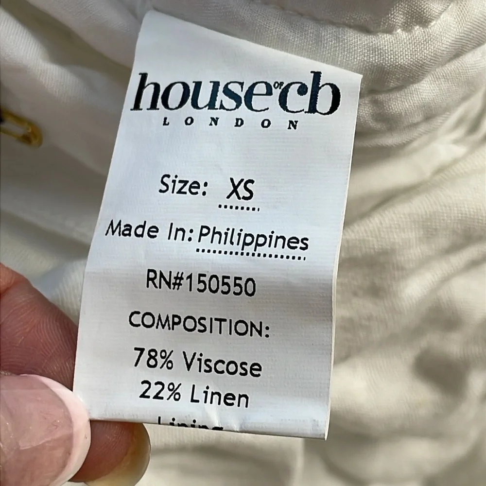 New House of CB Loie Gathered Maxi Skirt White Linen Blend Ruched Slit Sz XS